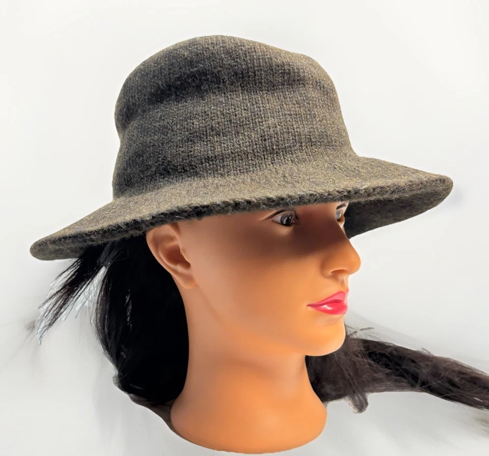 Sombrero Cubo Tejido Tapas De Colección Marrón Ala Ancha Hecho en EE. UU. Años 70 80 Acrílico Retro Foto 3 de 4