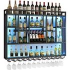 4-Tier Wall Mounted Wine Rack 59" Floating Bar Shelves w/ LED Light for Bar Cafe