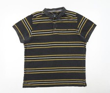 Debenhams Mens Grey Striped Cotton Blend Polo Size L Collared Pullover