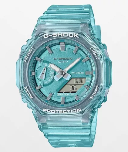 New Casio G-Shock Analog-Digital Metallic Translucent Blue Watch GMAS2100SK-2A