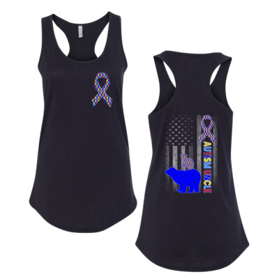 Autism Awareness Uncle Bear Puzzle Autism Ribbon Ladies Racerback Tank Top