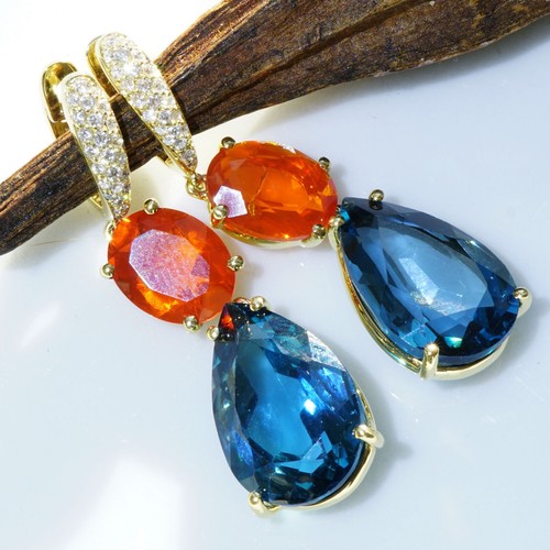 Topas Feueropal Brillant Ohrhänger 750er Gelbgold...Great Jewellery WOW Farben - 第 1/10 張圖片