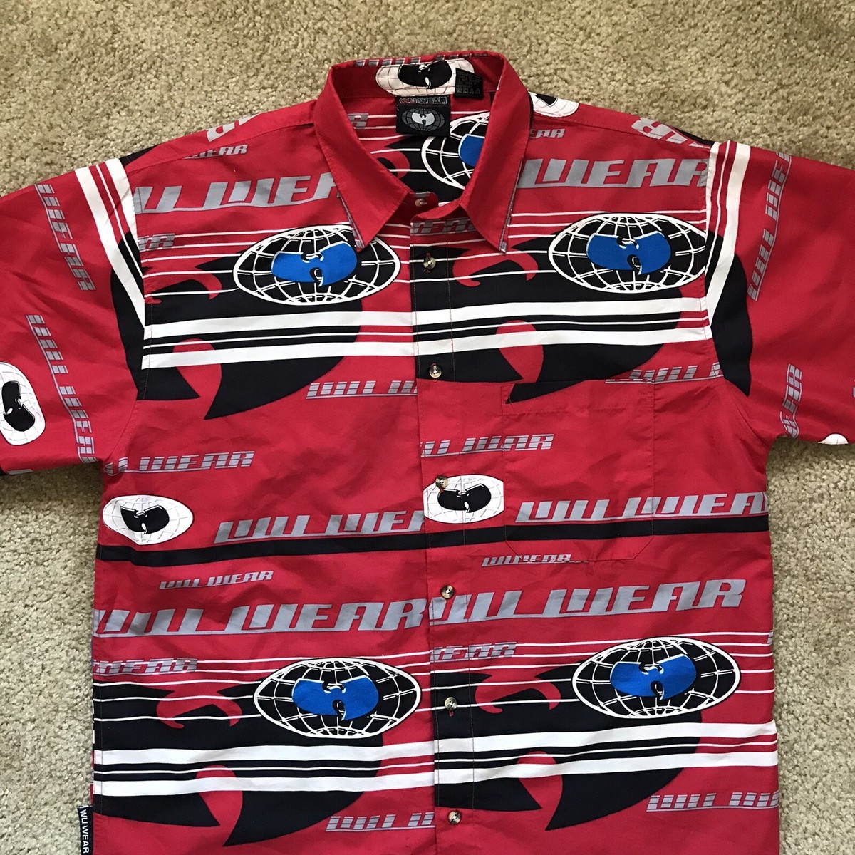 Wu- wear ラガーシャツ 🔴 Wu-Wear Shirt Size Large Vtg Wu-Tang Button Down Rza