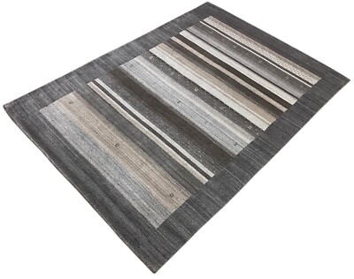 Grau Gabbeh Teppich Wolle Viskose Fine Orientteppich Handgewebt Loom Brücke 