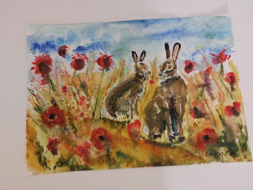 Original Wildtiergemälde ""Sommerhase,s"" signiert Colin Statter - Bild 5 von 9