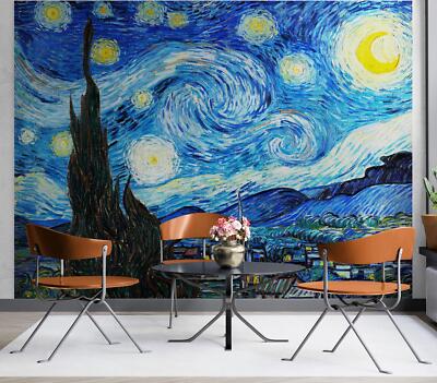 Vincent Van Gogh's The Starry Night Painting Wallpaper. Peel and Stick Mural.