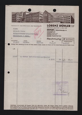 Erfurt, invoice 1938, Lorenz Döhler GmbH Erfordia shower special