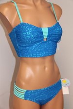 NWT Raisins Swimsuit Bikini 2pc set Sz M Cropped Cami Blue Strappy
