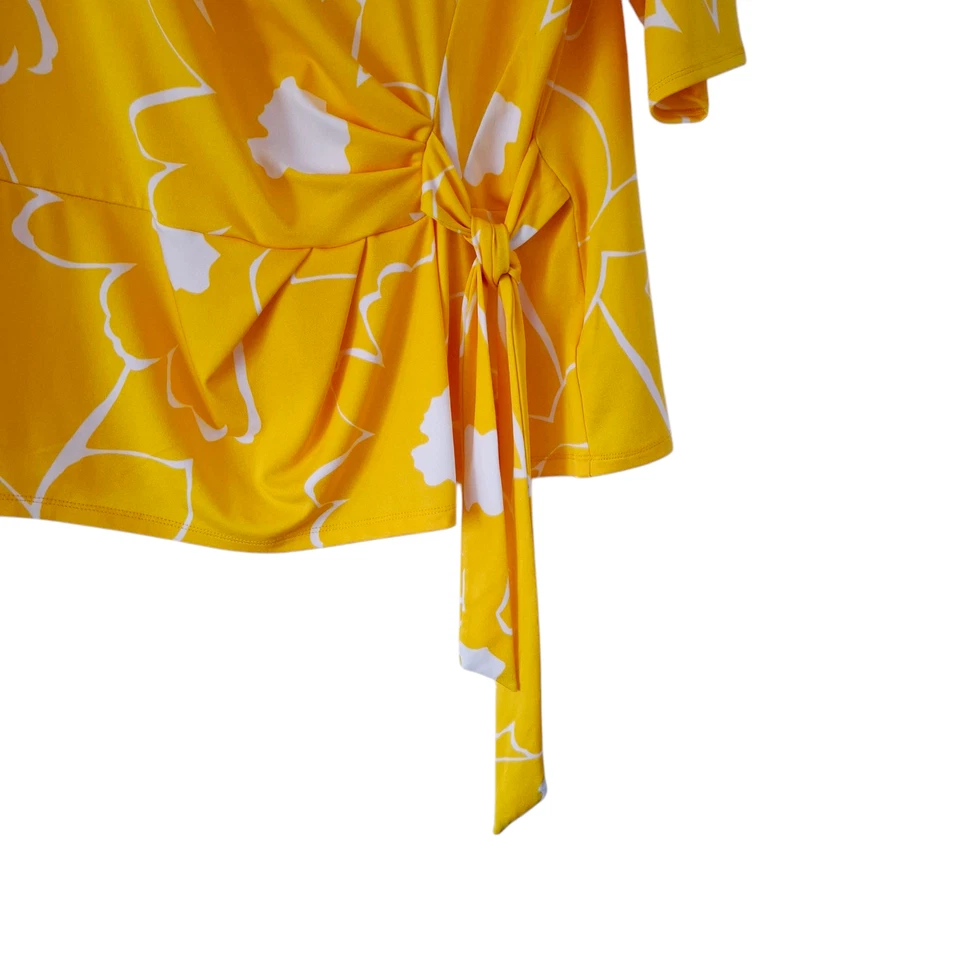 Principles Debenham Yellow FloralTop Size 18 Women Blouse Tie Front Short Sleeve - Image 3 of 4
