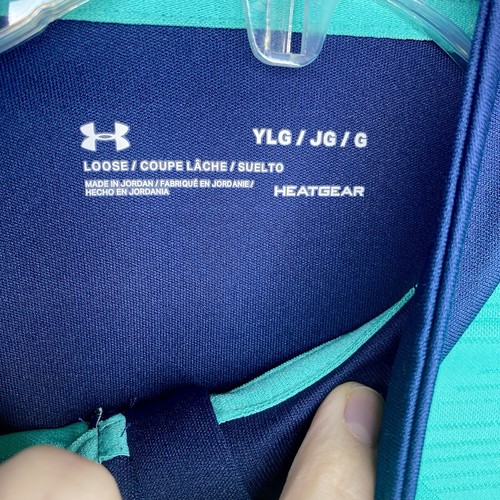 Under Armour Teal Navy Blue Long Sleeve Quarter Zip Heatgear Size YLG - Picture 4 of 4