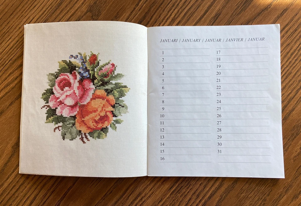 Permin of Copenhagen 1985 Kalender 12 Cross-Stitch Antique Roses Patterns - Image 2 of 4