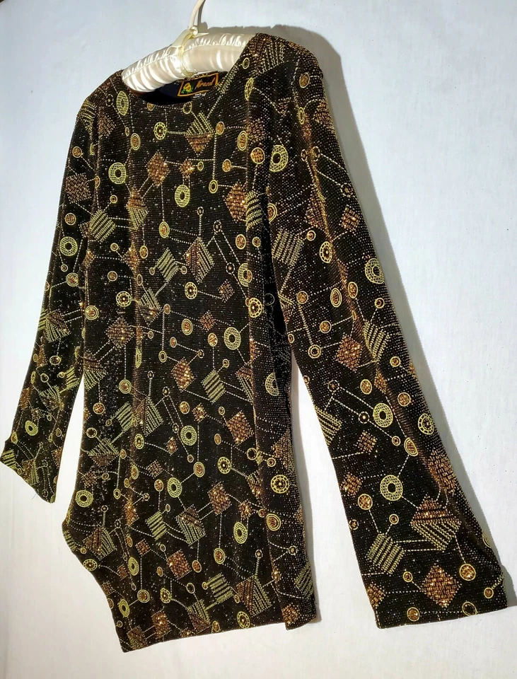 Blusa Mirasol Mujer Talla M Negra Dorada Mangas Largas Elastizada Metálica Informal EE. UU. Foto 2 de 4