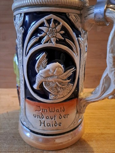Vintage Deutscher Bierkrug mit Zinndeckel - Jagdhundeszene 0,5L - Bild 7 von 10