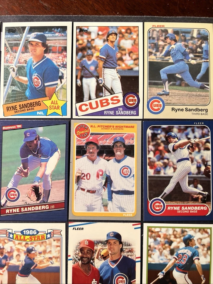 Lote de 34 tarjetas de béisbol Ryne Sandberg, tres tarjetas Donruss de 3,5 X 5, 4 pegatinas Foto 3 de 4