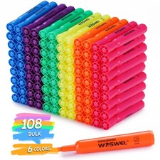 108 Pack Highlighters Bulk Tank Style Assorted Fluorescent Colors 6 Bright