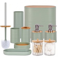 10 Piece Bathroom Accessories Set Shatterproof ABS Plastic Bamboo Accents Green