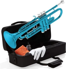 Mendini by Cecilio MTT-SB B Flat Trumpet w/Case, Cloth, Oil & Gloves - Sky Blue