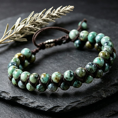 Natural African Turquoise Beaded Braided Adjustable Bracelet Boho Jewelry