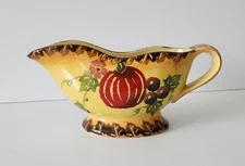 Golden Harvest Gravy Boat - Thanksgiving Autumn Pumpkin & Grapes Fall Colors