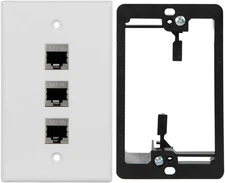 Ethernet Wall Plate 3 Port Keystone Wall Plate with Low Voltage Mounting Bracket