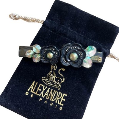 Alexandre de Paris Decorative Hair Pin Flower Motif Black Khaki