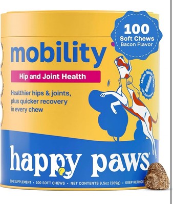 Happy Paws Mobility Hip and Joint Health Support for Dogs, Soft Chews with Gl
