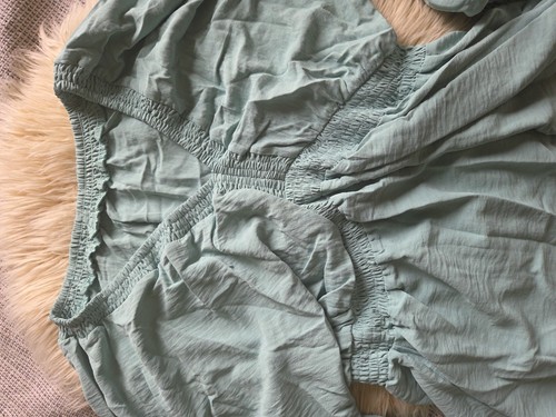 NWT Acelitt Mist Green Smocked Ruffle Bubble Sleeve Flowy Short Boho Dress M - Picture 7 of 10