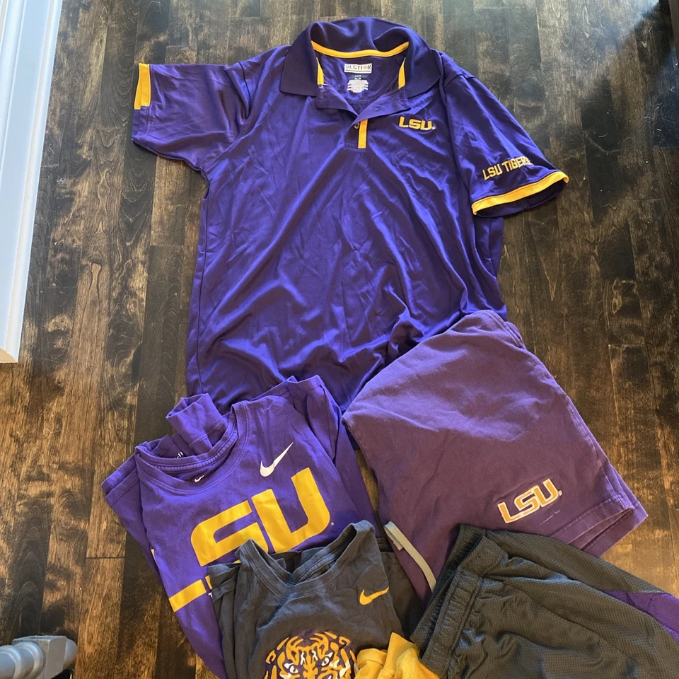 LSU Tigers NCAA Vintage Lot of 6.  Golf Shirt - L, 3 Long Sleeve t’s XL & Shorts - Image 3 of 4
