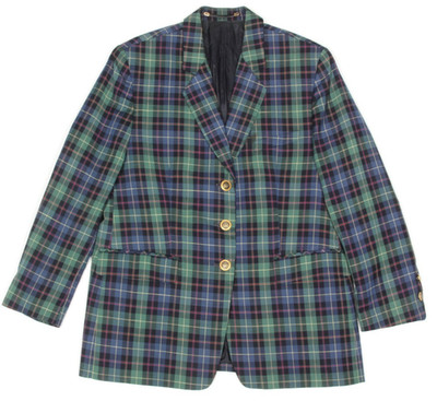 Westbury Green Blue Plaid Tartan Wool Linen Blend Sports Coat Blazer  UK 42 /033
