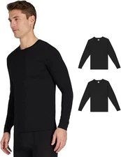 Men's 2-Pack Performance Lightweight Thermal Baselayer Crewneck Top, Black/Bl...