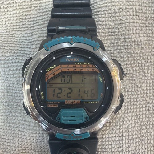 Vtg Timex Mens Reef Gear Indiglo Temperature Sensor Compass 1999 New Battery