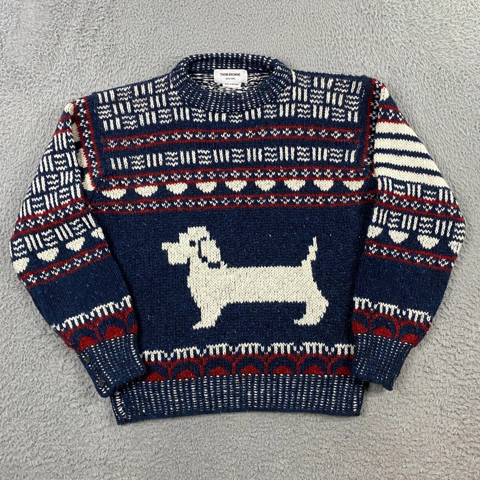 Suéter Thom Browne Hector tamanho 4, XL lã mohair ilha justa malha cachorro Irlanda - Imagem 2 de 4
