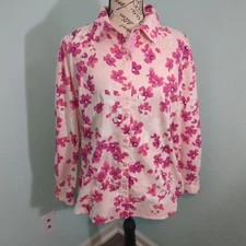 Susan Graver QVC pink Floral Button Down Blouse Long Sleeve 6