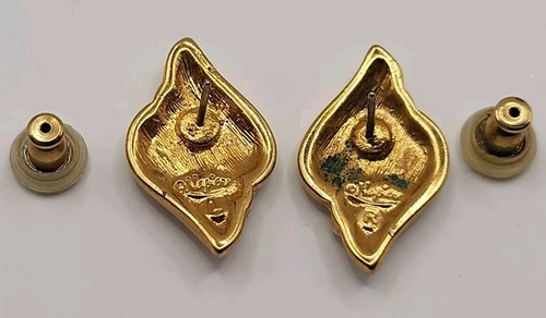 Orecchini Vintage Napier Smalto Crema e Oro Tono Girocollo Dichiarazione Astratta - Foto 3 di 4