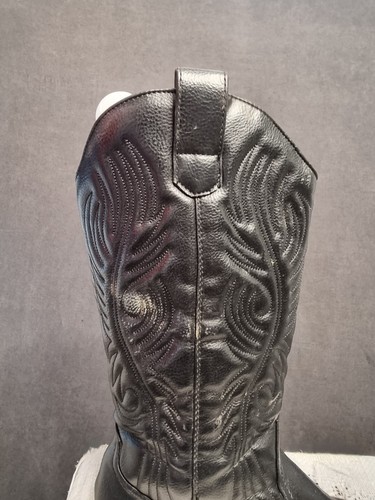 Black Vegan Western Cowboy Boots EU 39 Women’s Pointed Toe Mid-Calf Pull-On - Picture 2 of 19
