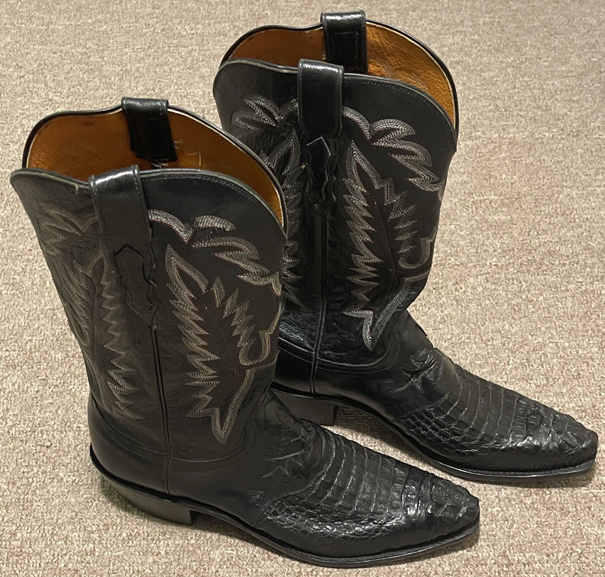Lucchese crocodile best sale boots black