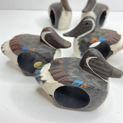 Napkin Rings Wooden Hand Painted Mallard Ducks Hunting Bar Ware Party Set of 6 - Picture 1 of 9