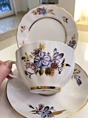 Lomonosov Porzellan  Tee-Gedeck-3 Teile „Goldenen Blätter „ UDSSR- 70 Jahre - Bild 1 von 4