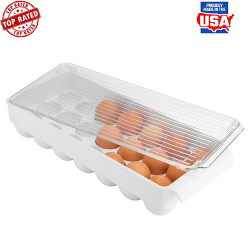 Stackable Egg Holder BPA-Free Plastic Organizer W/ Transparent Lid 21 Eggs New - Bild 1 von 8