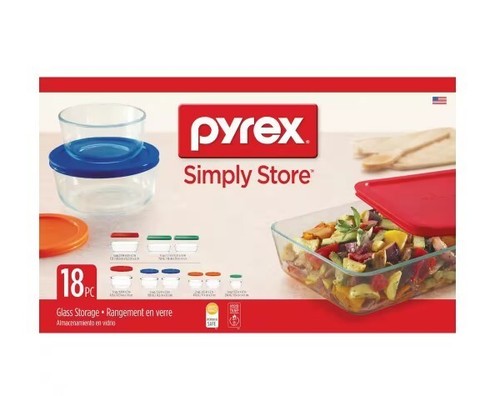 Pyrex Simply Store 18-Piece Glass Storage Set with Assorted Colored Lids - Picture 2 of 4