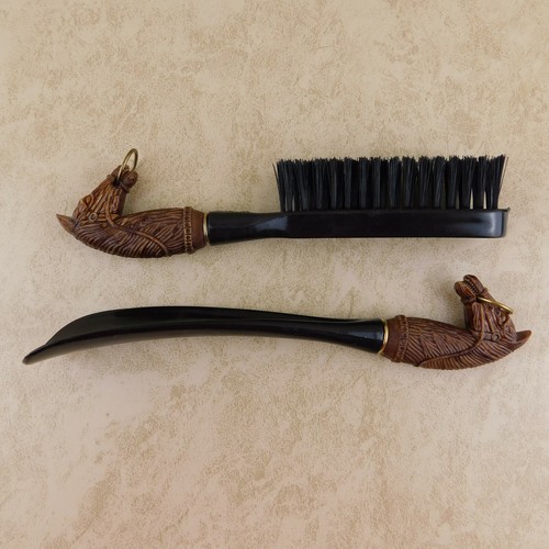 Vtg Tie Rack-Wall Plaque BRUSH-n-SHOEHORN 3 Piece set, #5400, Hong Kong Boxed - Picture 6 of 10