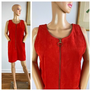 red leather zip dress