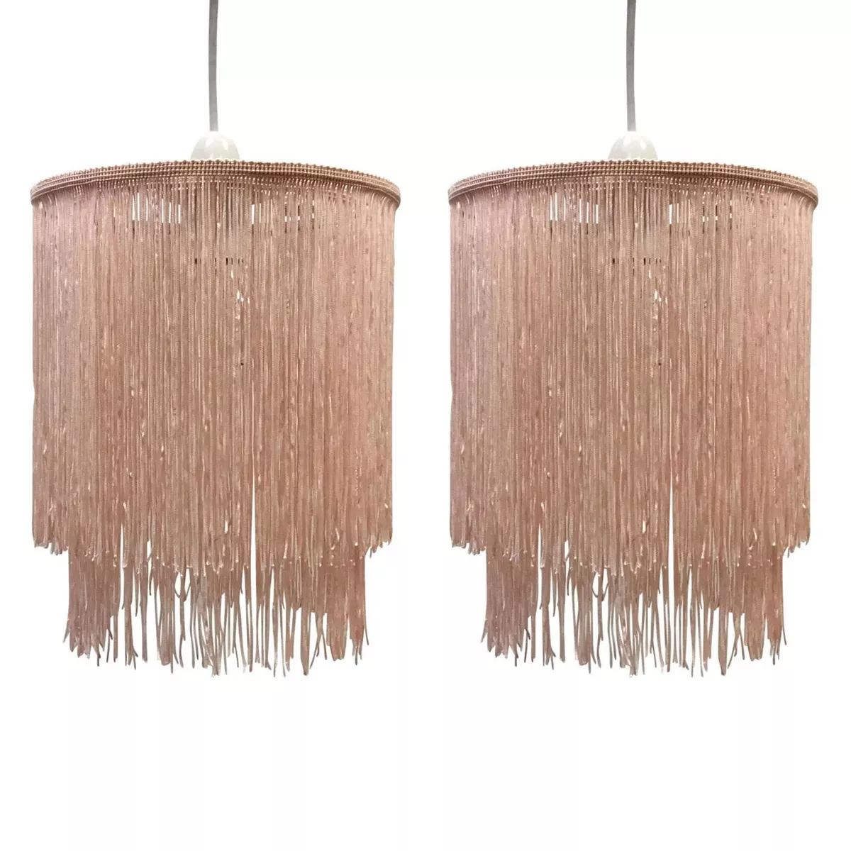 Pair of Pink Tassel Easy Fit Light Shades 2 Tier Pendant Ceiling