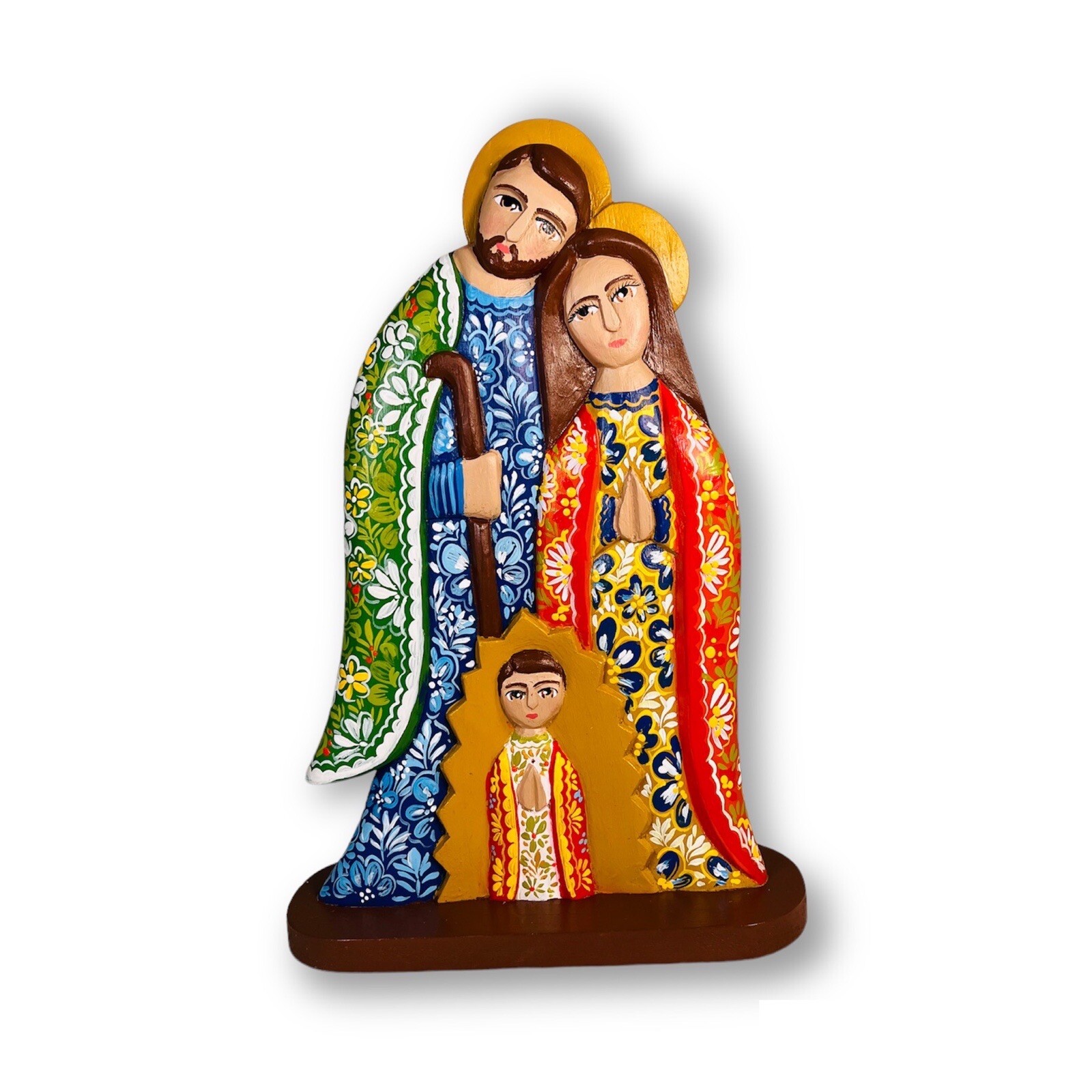 Floral Nativity – Handcrafted Wood Nativity Scene Statuette (C) 12.5” Tall