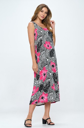 JOSTAR Slinky LONG TANK DRESS Poly Spandex W325 Black Pink S M L XL - Picture 2 of 8