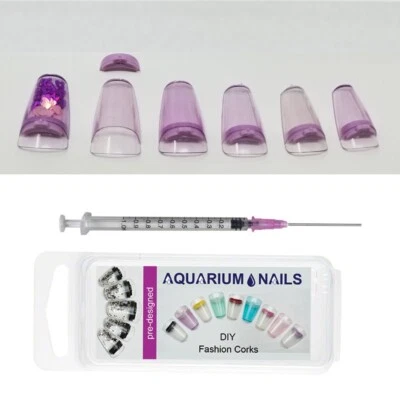 24 Aquarium Nails AQUA Purple Acrylic False Nail Art Tips Syringe injector Kit