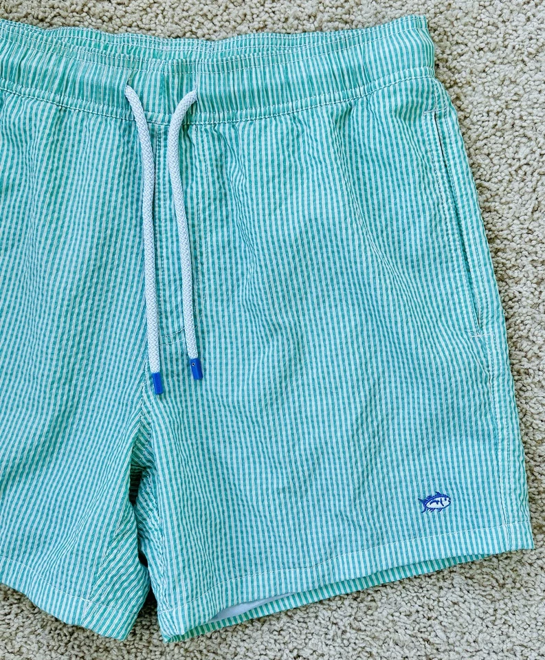 Usado en Excelente Condición South Tide Preppy Seersucker Rayas Vacaciones Para Hombres Bañador Pantalones Cortos M Foto 4 de 4
