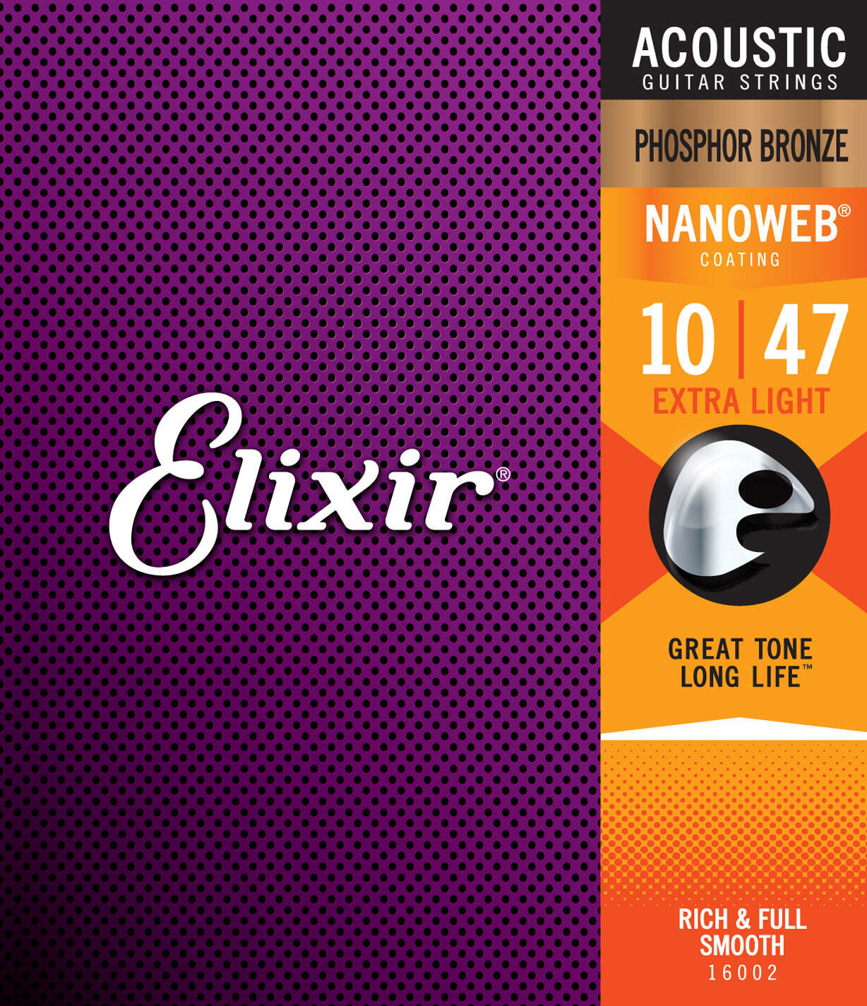 Акустические струны Elixir 16002 из люминофорной бронзы Nanoweb .010-.047 Очень легкие