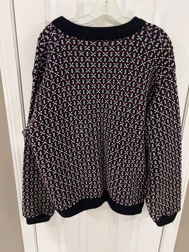 Women’s Large Vintage LL Bean Wool Norwegian Birdseye Sweater Fair Isle Clasps L - Picture 3 of 3