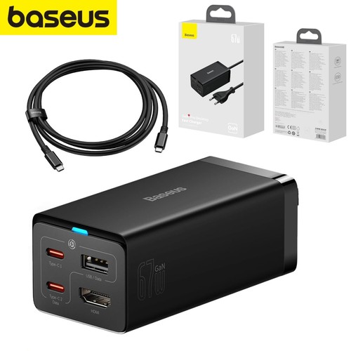 Baseus GaN 100W 2x USB C Ladegerät Adapter 4K HDMI Schnell Ladegerät mit Kabel